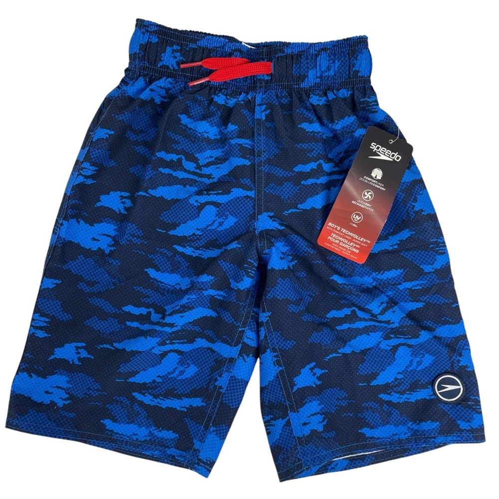 Speedo Kids Navy and Blue Patterned Swim Shorts Trunks Comfort Liner Size S (6)